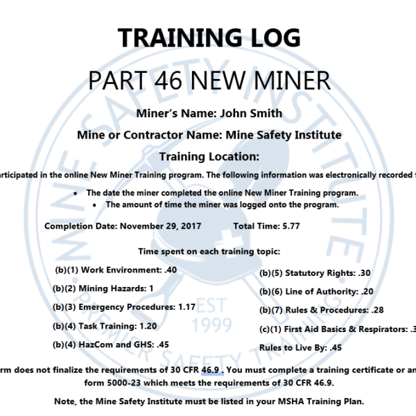 MSHA Part 46 New Miner Training & Certification | Mine Safety Institute